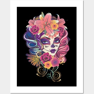 Calavera girl with flowers Posters and Art